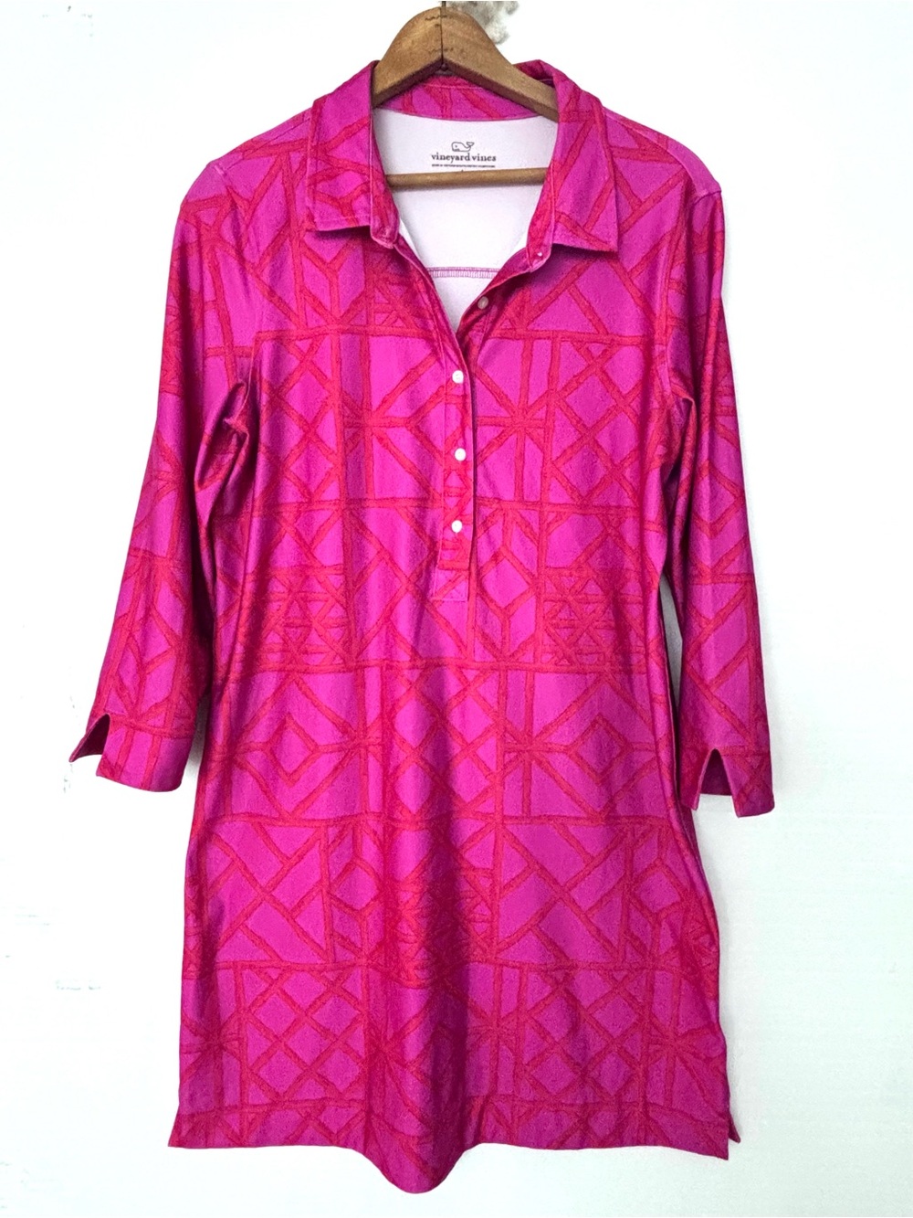 Vineyard Vines Hot Pink Margo Shirt Dress Sankaty Bamboo Lattice Large